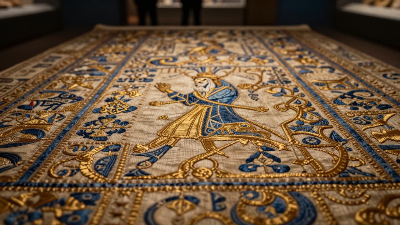 Detalj bogato ukrašene srednjovjekovne tkanine