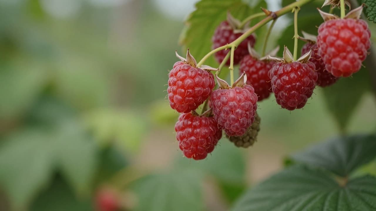 Zrele crvene maline na grani