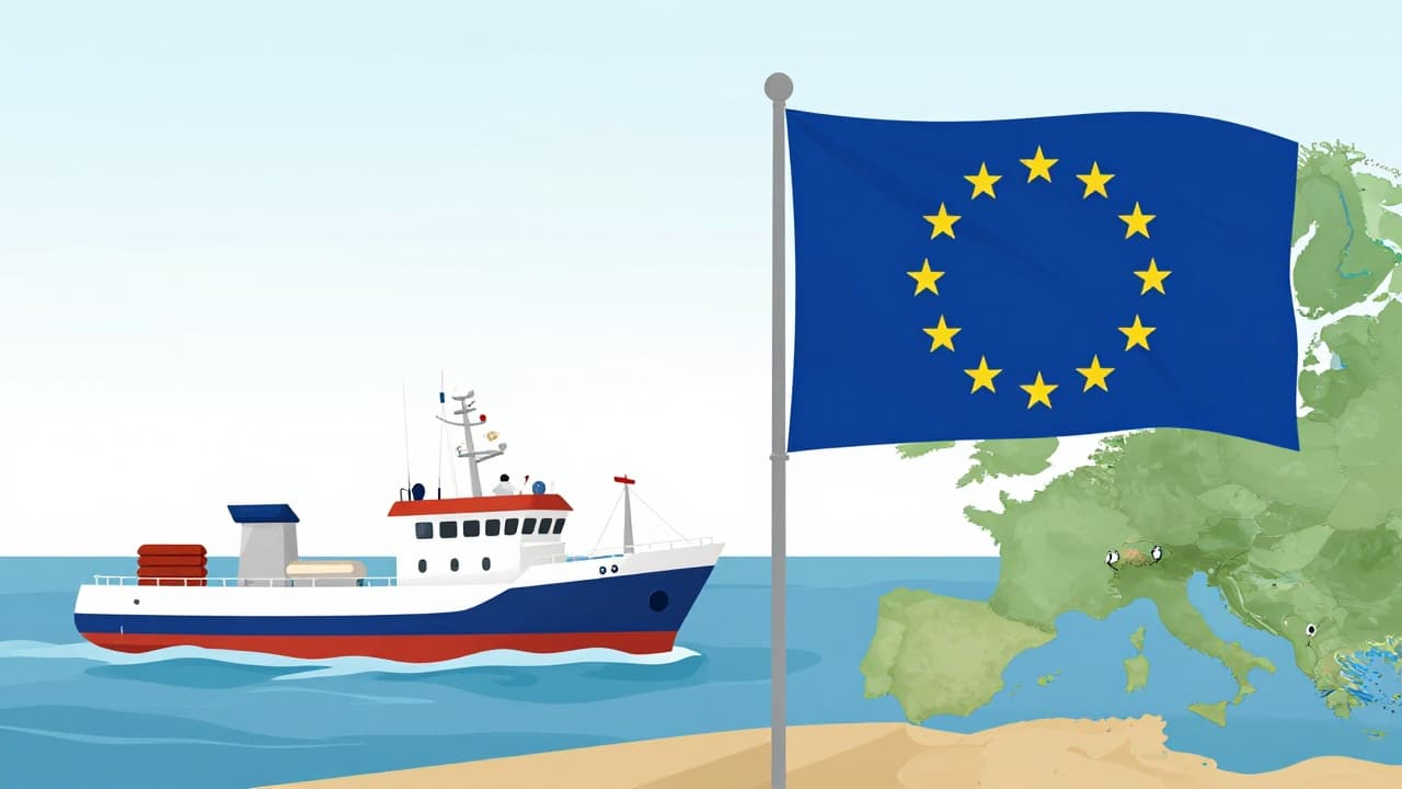 Zastava EU i ruski ribarski brodovi