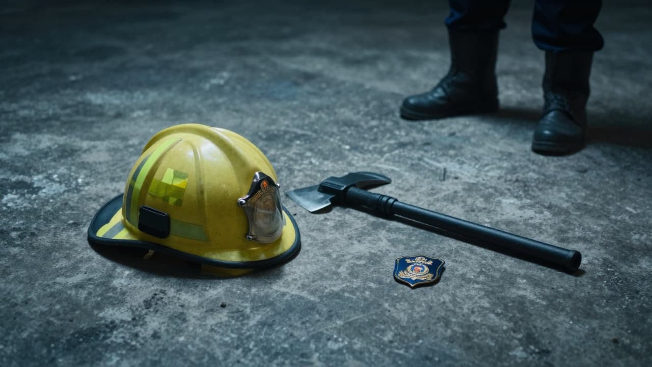 Vatrogasna kaciga i sjekira nasuprot policijskoj palici