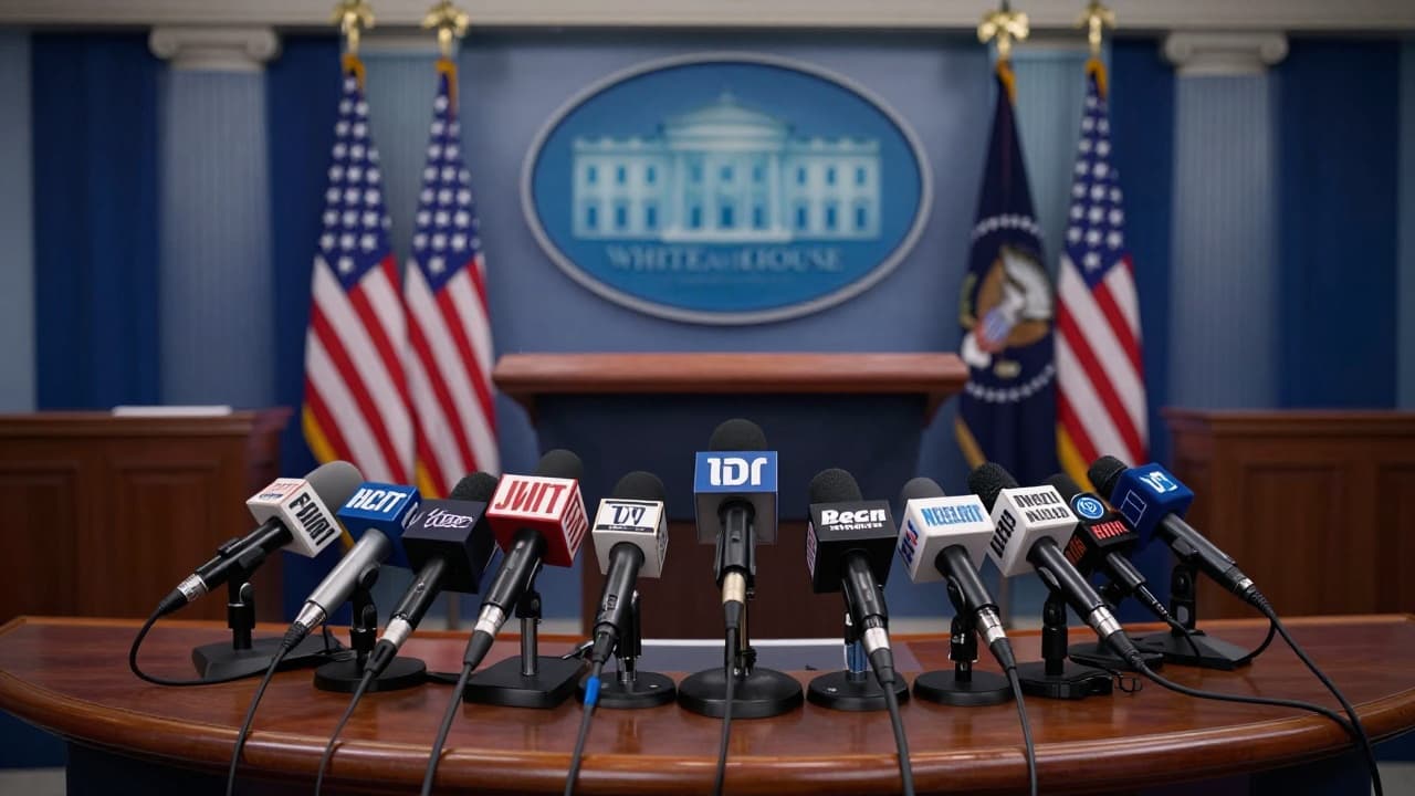 Karoline Leavt govori na konferenciji za medije