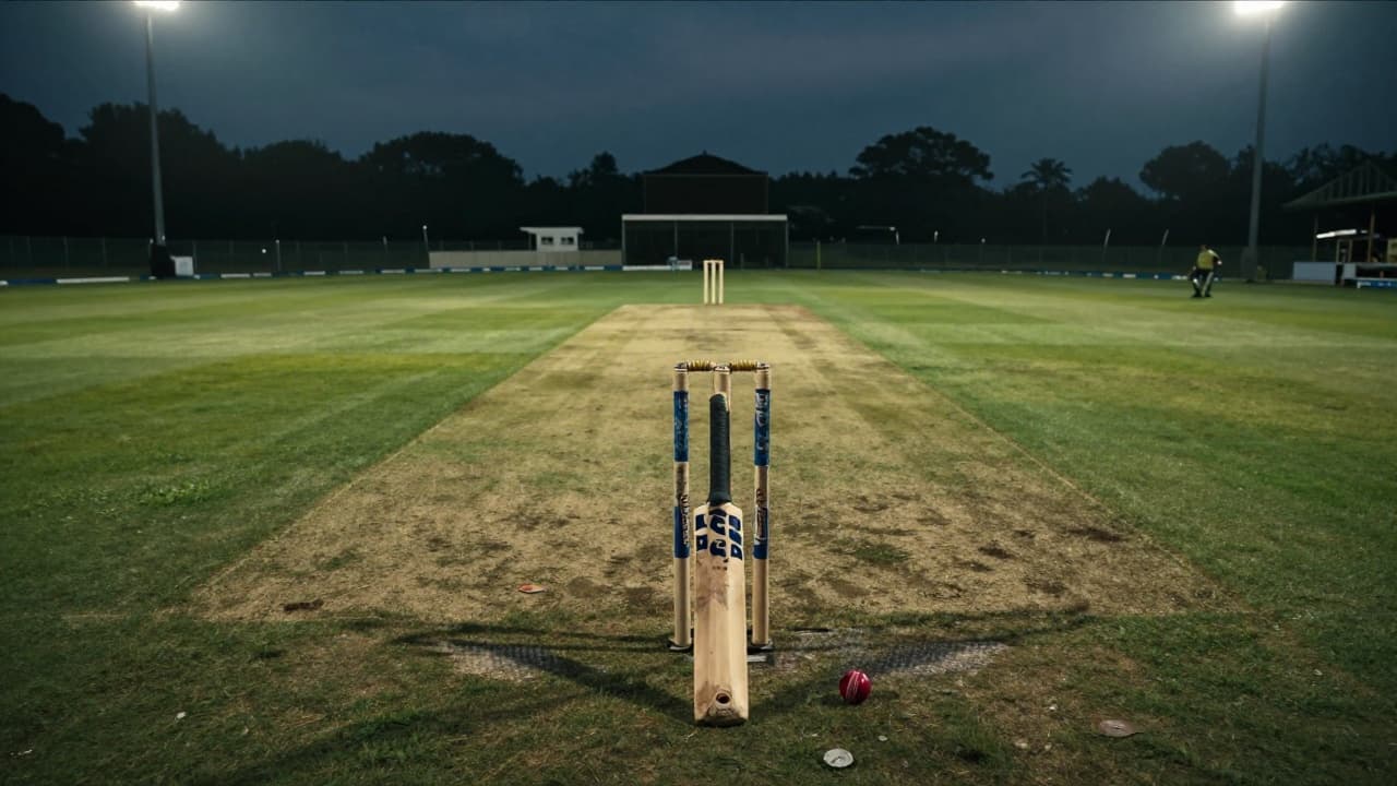 Cricket bat on a grassy surface