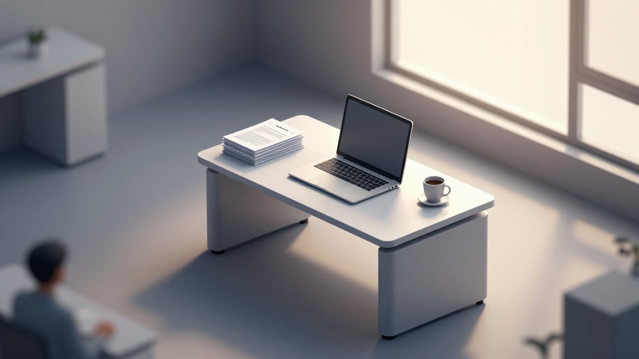 Minimalistički 3D prikaz uredskog stola