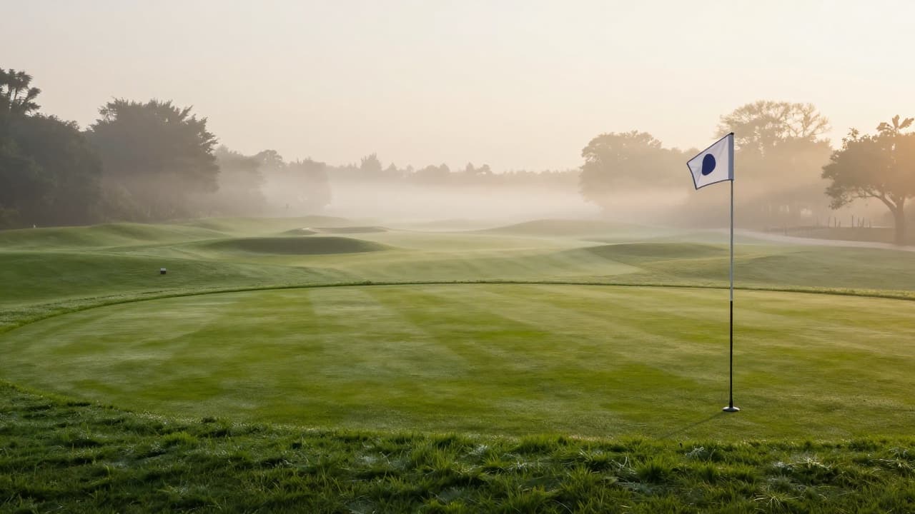 Zeleni teren za golf u jutarnjem sumraku