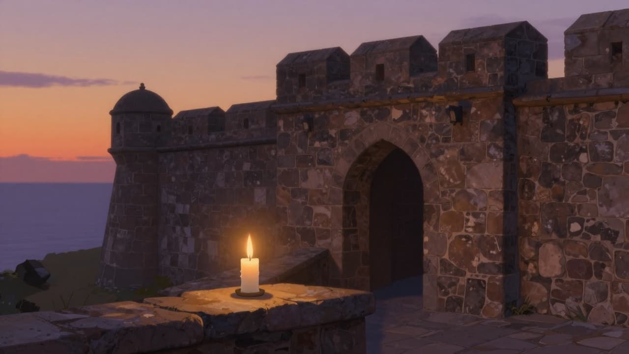 Old wall with a white candle
