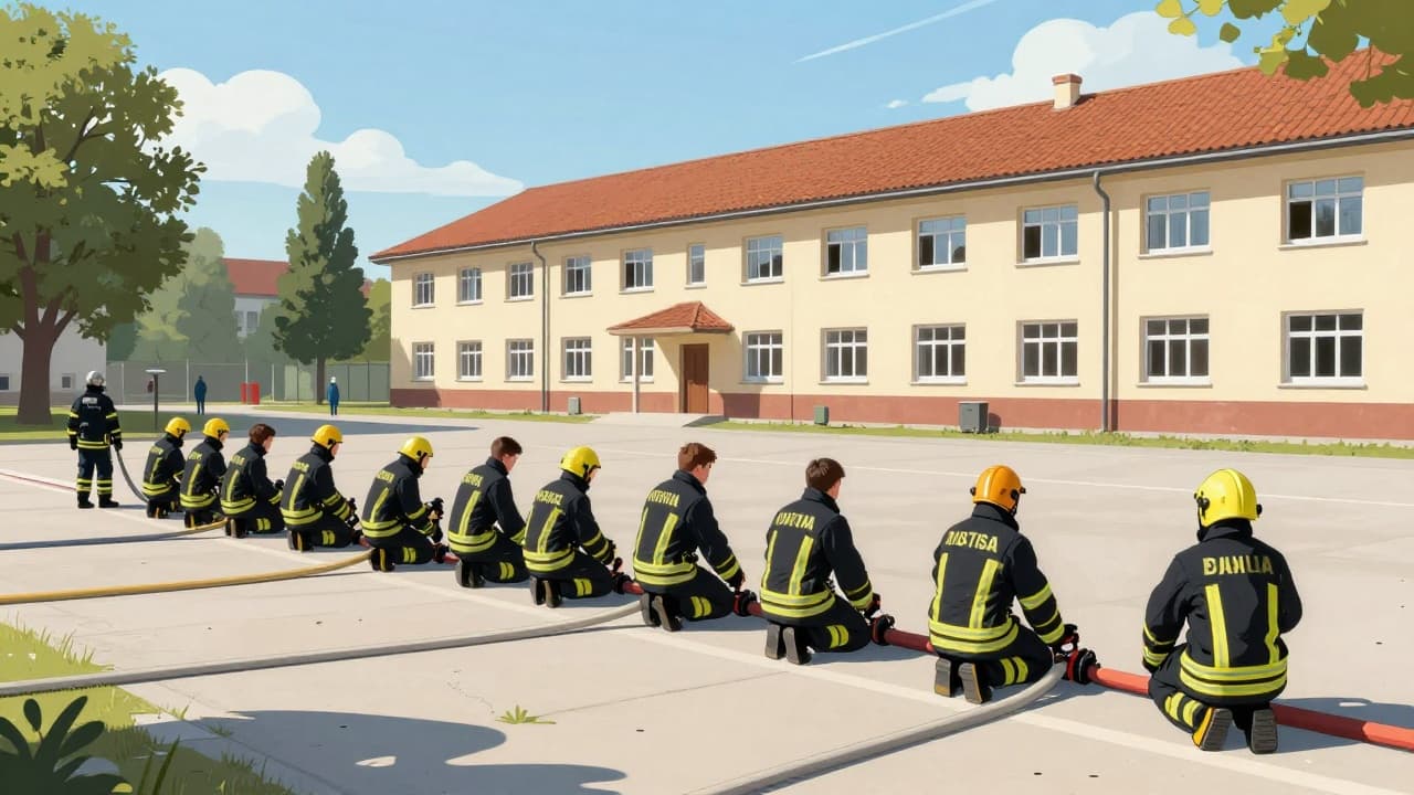 Mladi vatrogasci spajaju crijeva na natjecanju