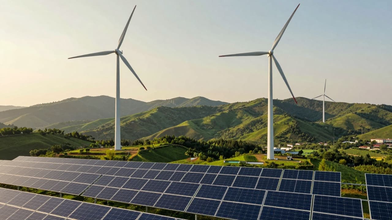 Vjetroelektrana i solarne ploče u prirodi