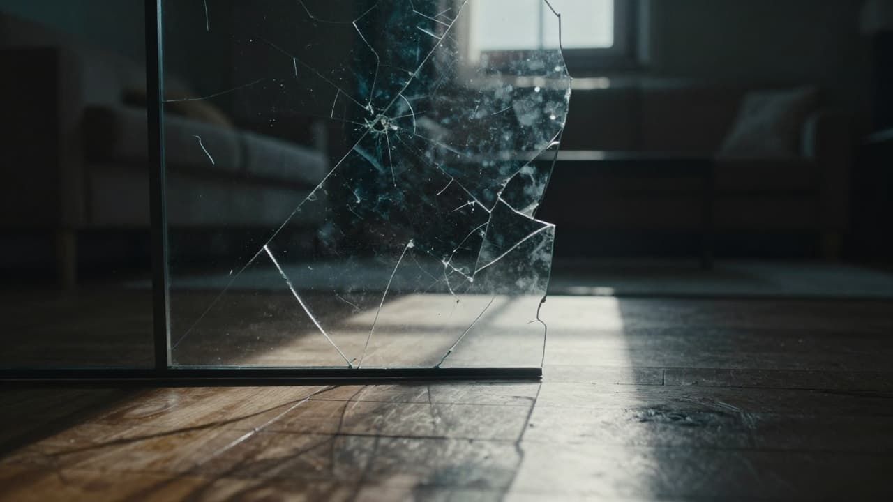 Razbijeno staklo na drvenom podu