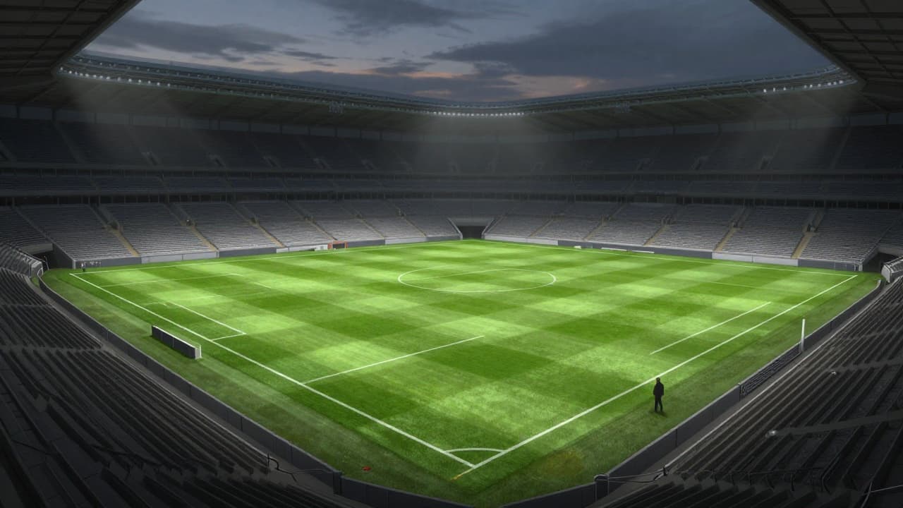 Prazan nogometni stadion u sumrak