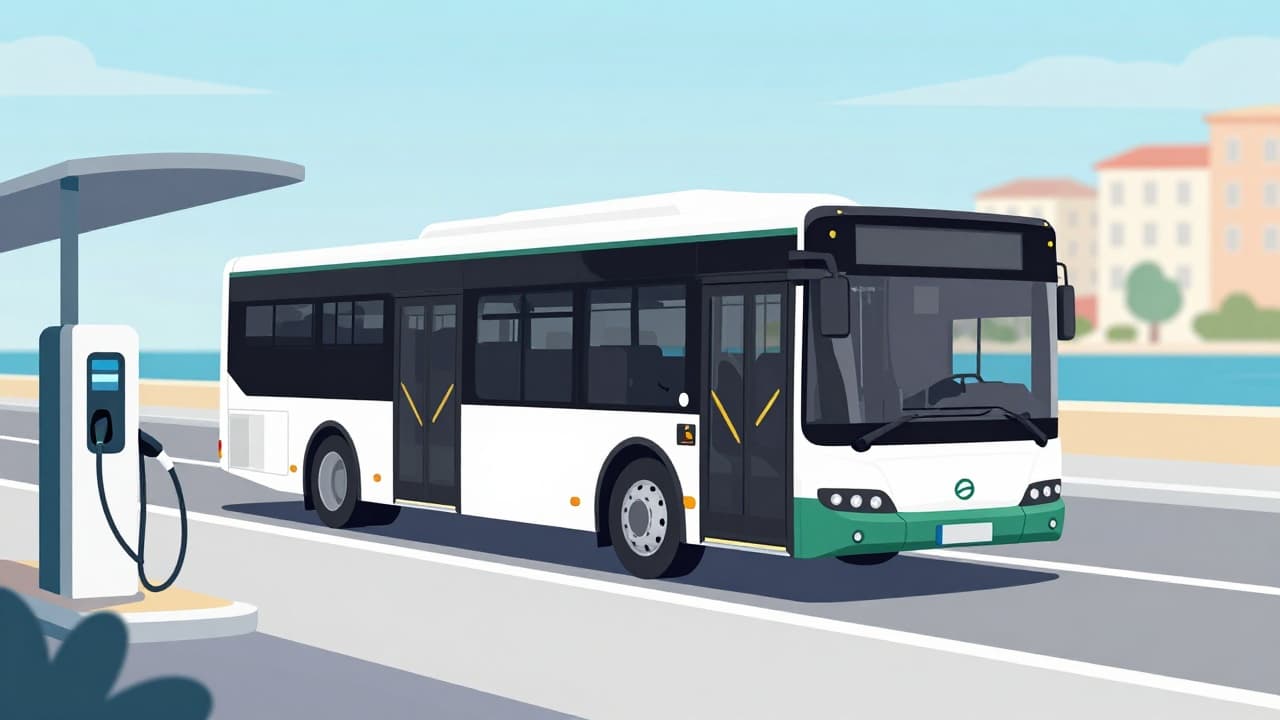 Ilustracija: električni autobus na punionici