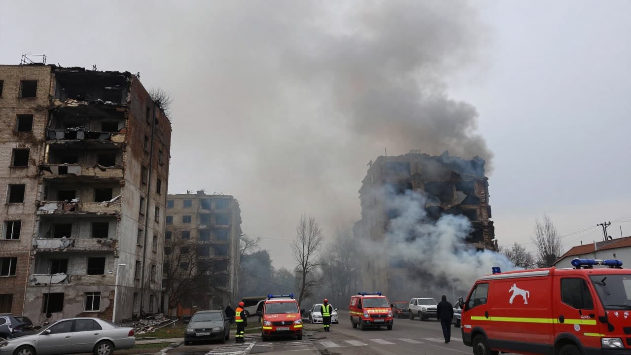 Dim iz oštećenih zgrada u Kyjevu