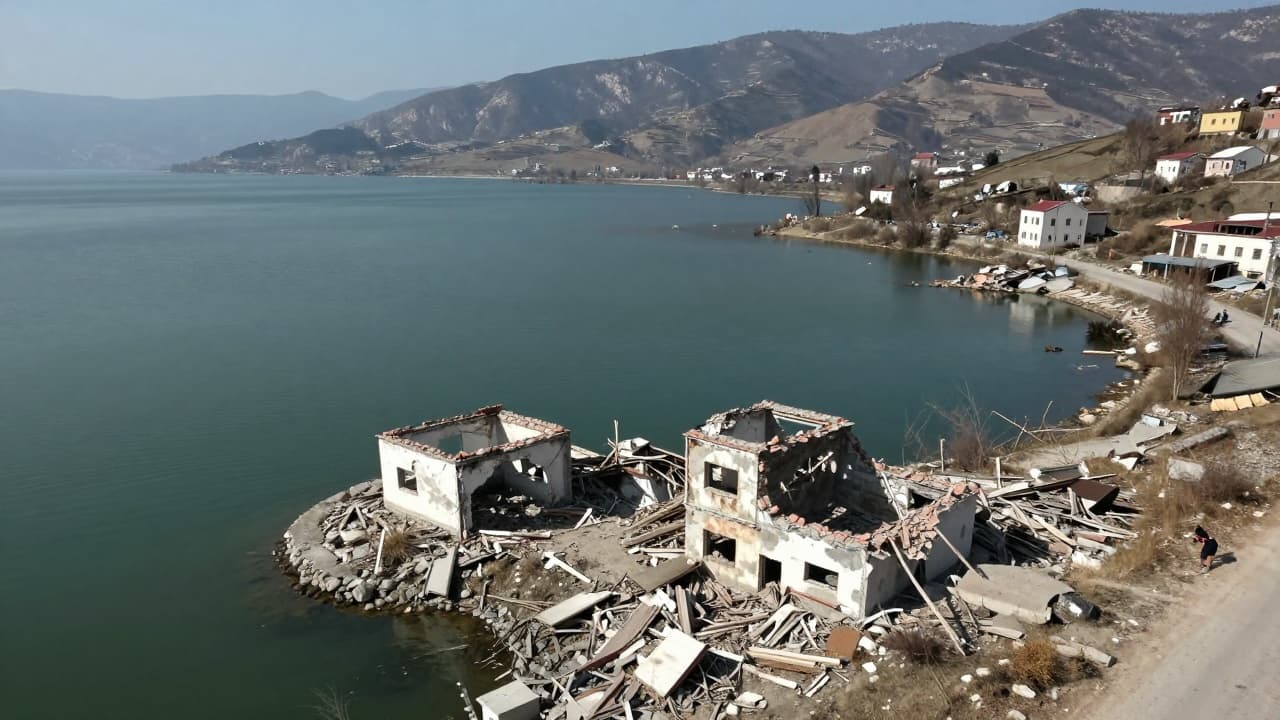 Pogled na jezero s ruševinama